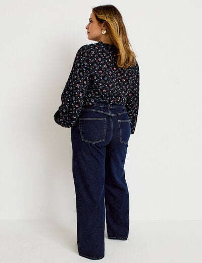 Jeans wide leg taille haute denim blue black femme