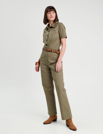 Combinaison pantalon ceinturée vert kaki femme