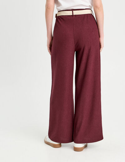 Pantalon large fluide ceinturé prune femme