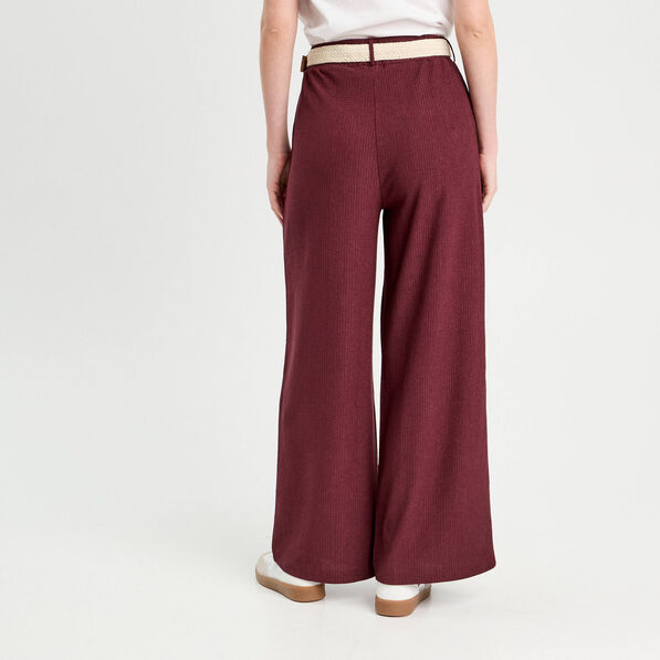 Pantalon large fluide ceinturé prune femme