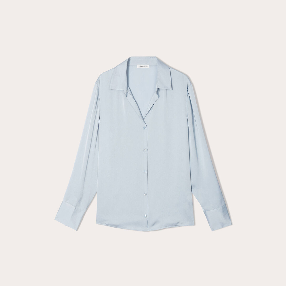 Chemise manches longues satin bleu clair femme