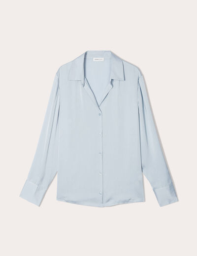 Chemise manches longues satin bleu clair femme