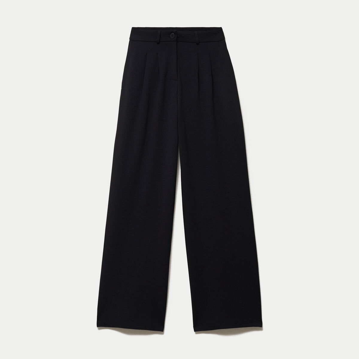 Pantalon large taille haute en maille noir femme