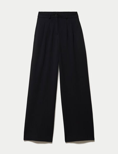 Pantalon large taille haute en maille noir femme