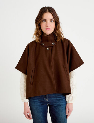 Poncho col am&eacute;ricain marron fonc&eacute; femme