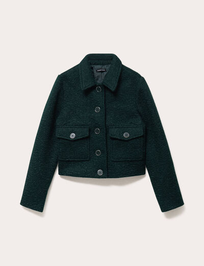 Veste bouclette boutonn&eacute;e vert fonc&eacute; femme