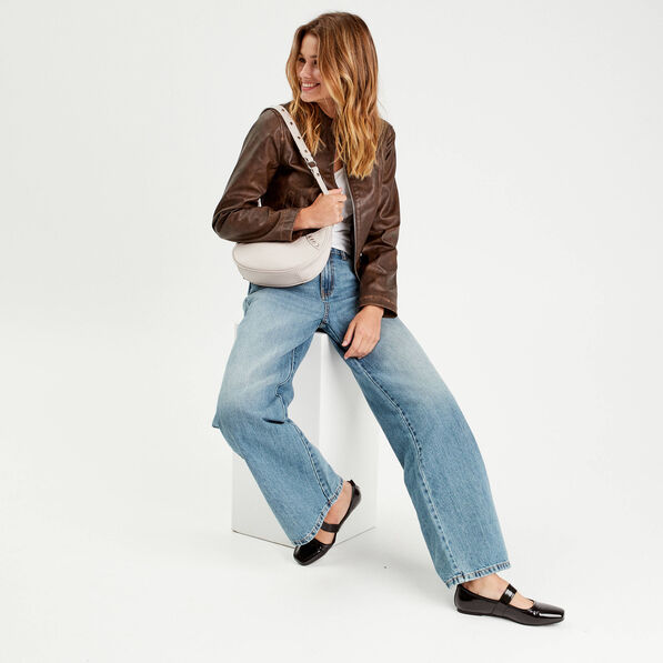 Veste simili cuir zippée marron foncé femme