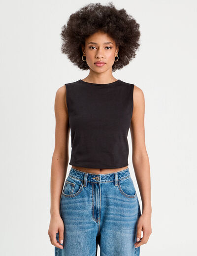 Débardeur cropped noir femme