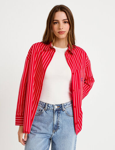 Chemise oversize manches longues rouge femme
