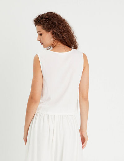 Blouse sans manches brodée blanc femme