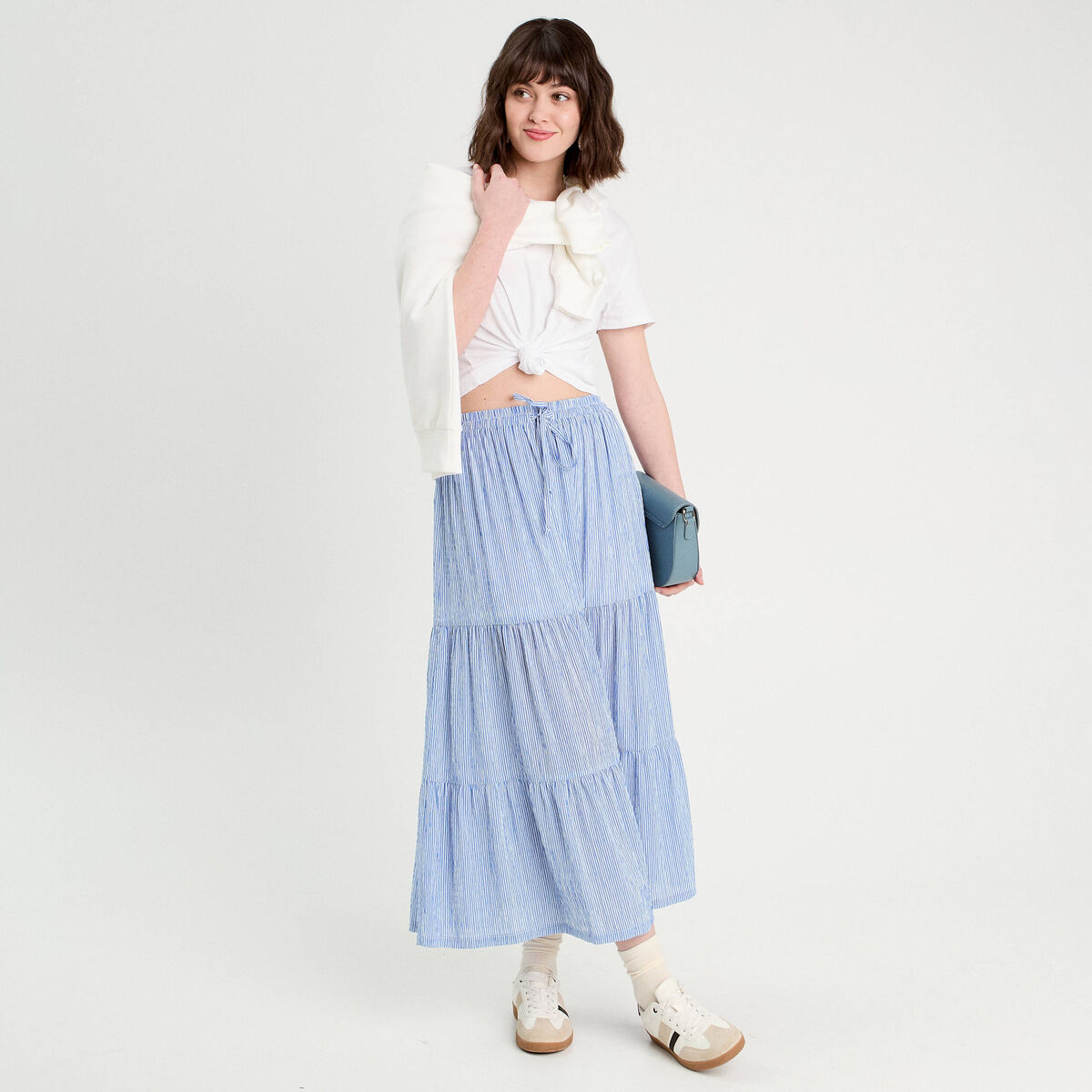 Jupe longue trapèze bleu clair femme