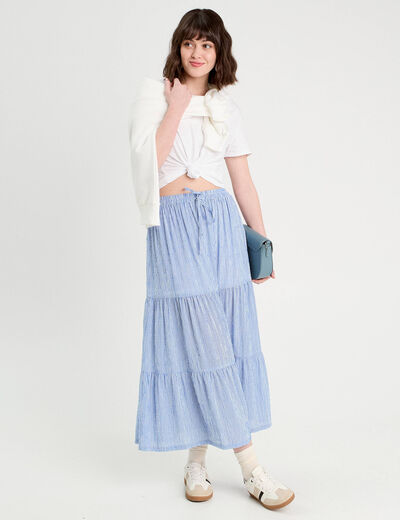 Jupe longue trapèze bleu clair femme