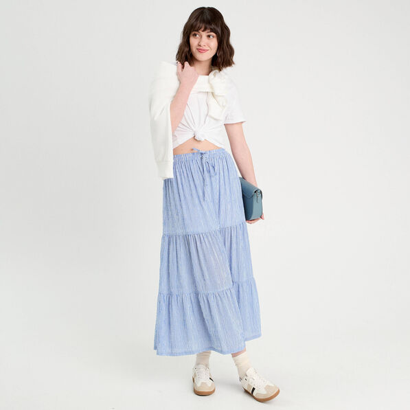 Jupe longue trapèze bleu clair femme
