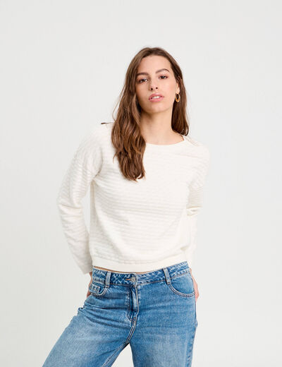 Pull col bateau ecru femme