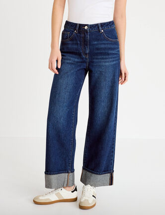 Jeans droit &agrave; revers denim stone femme