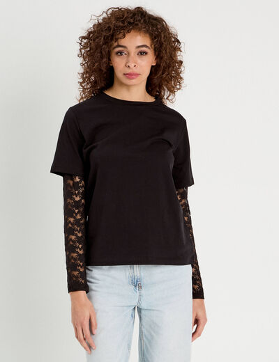 T-shirt oversize 2-en-1 noir femme