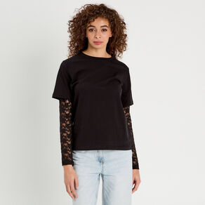 t shirt oversize 2 en 1 noir femme T-shirt oversize 2-en-1 noir femme