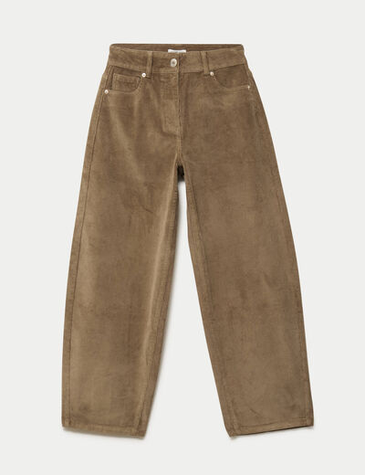 Pantalon barrel en velours vert kaki femme