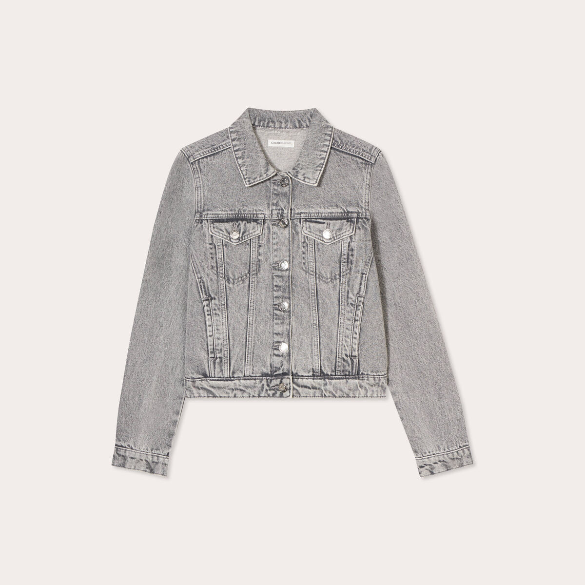 Veste boutonnée en jean denim gris femme