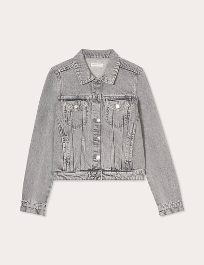 Veste boutonnée en jean denim gris femme