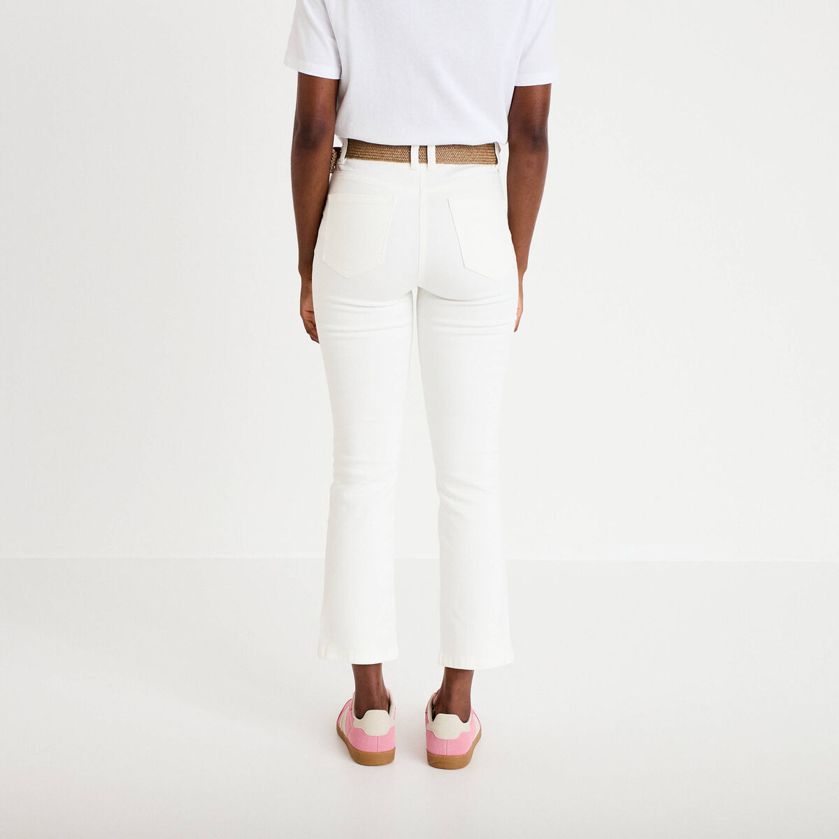 Jean bootcut cropped taille haute ecru femme