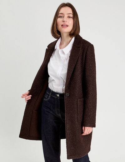 Manteau ample bouclette marron foncé femme