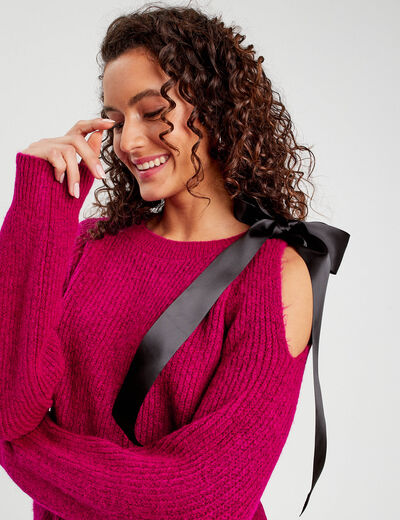 Pull avec noeud rose fushia femme