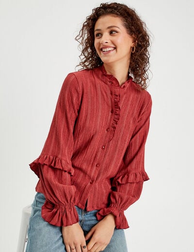Chemise manches longues volants vieux rose femme