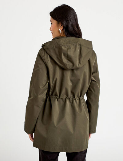 Parka &agrave; capuche taille ajustable vert kaki femme