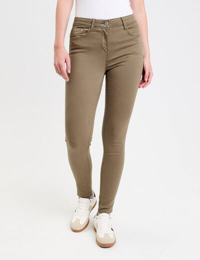 Jeans slim 5 poches vert kaki femme