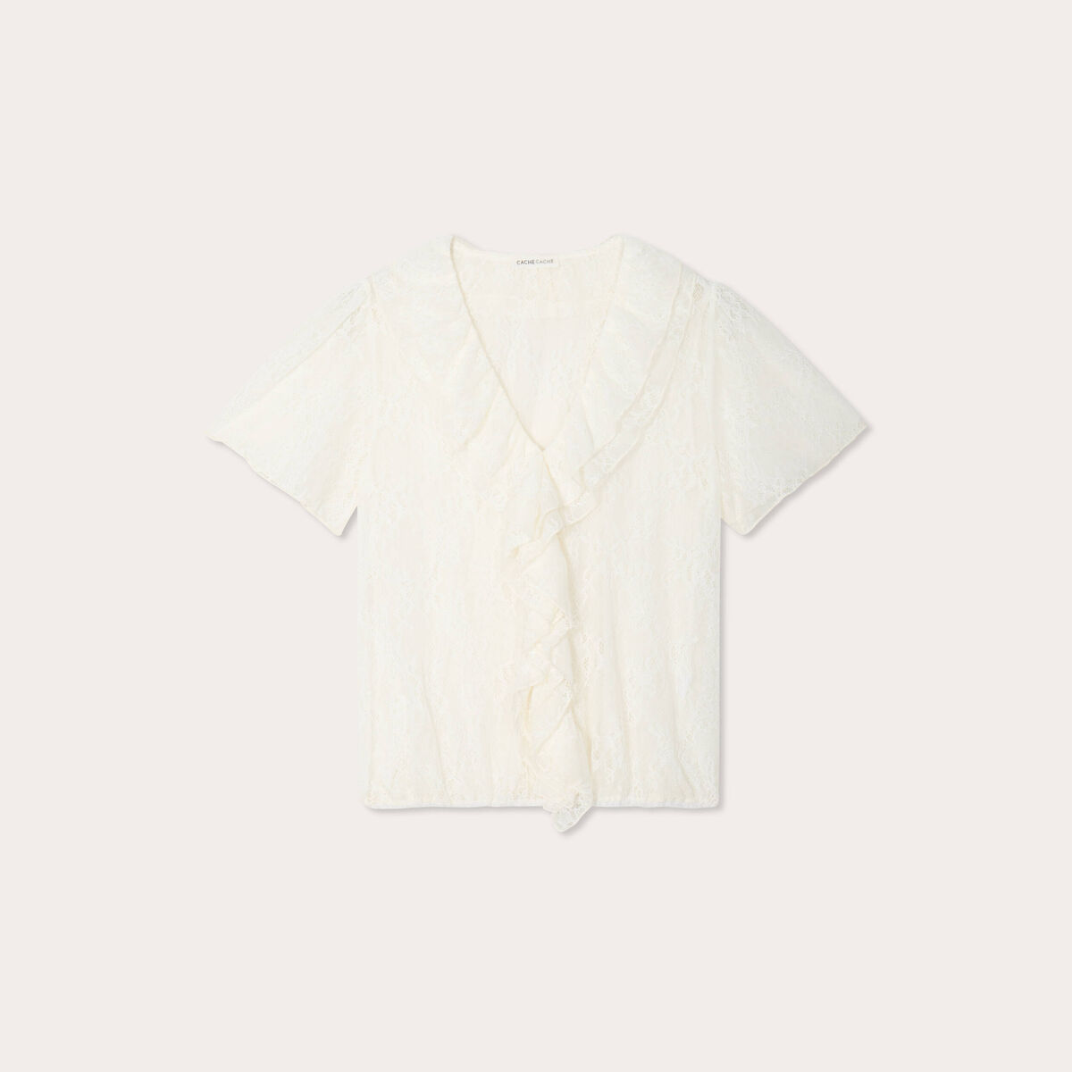Top dentelle et volants ecru femme