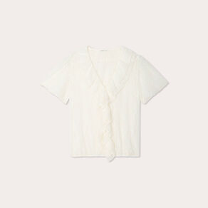 Top dentelle et volants ecru femme