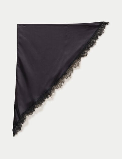 Foulard dentelle effet satin&eacute; noir femme