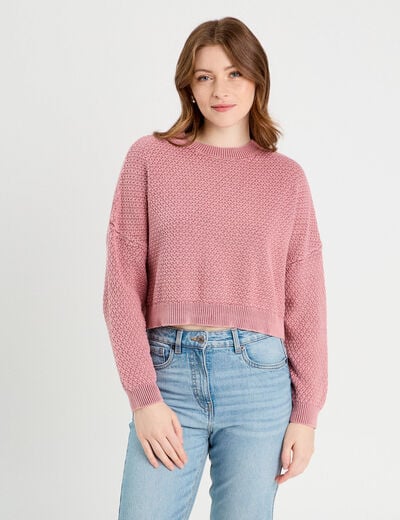 Pull manches longues vieux rose femme