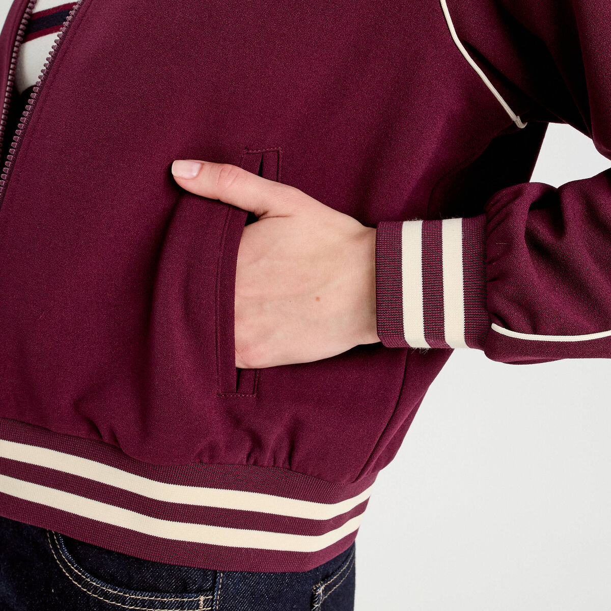 Sweat zippé manches longues prune femme