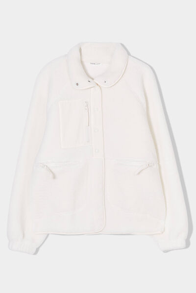 Veste oversize laine mouton ecru femme