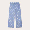 Pantalon large brodé bleu femme