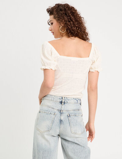 Blouse ajourée manches courtes ecru femme