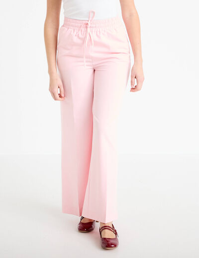 Pantalon large taille &eacute;lastiqu&eacute;e rose clair femme