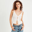 Crop-top ajouré et noué ecru femme