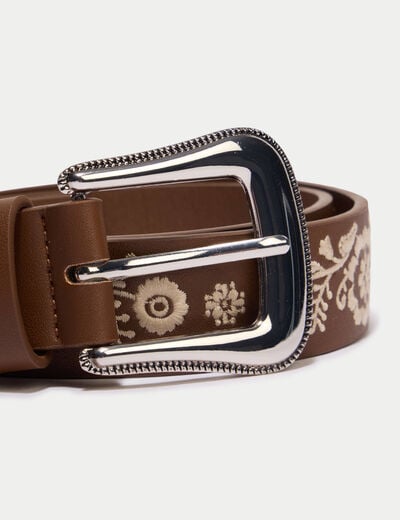 Ceinture brod&eacute;e marron fonc&eacute; femme