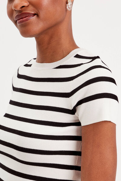 Pull avec manches courtes blanc femme