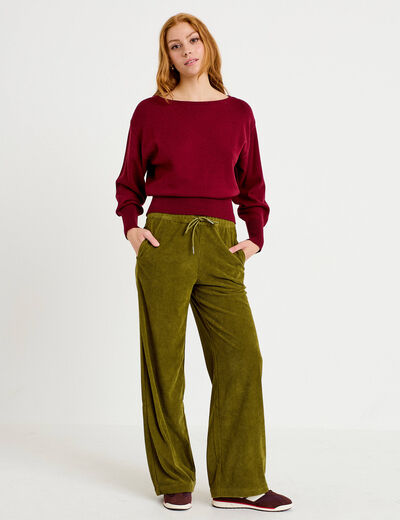 Pantalon bootcut taille standard velours vert kaki femme