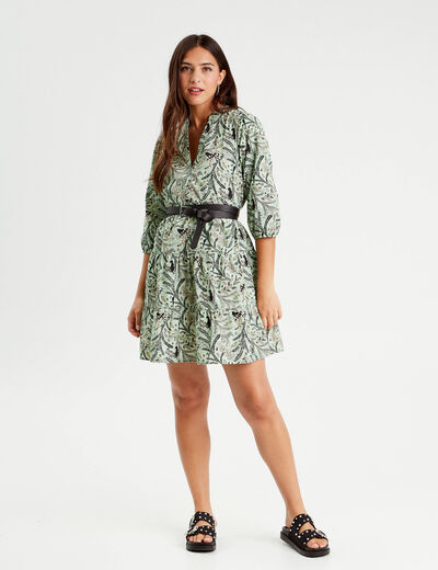Robe évasée manches 3/4 bleu femme