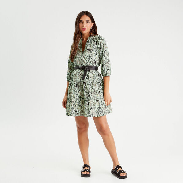 Robe évasée manches 3/4 bleu femme