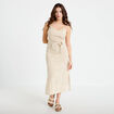 Robe droite 3/4 col v fines bretelles beige moyen femme
