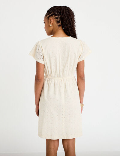 Robe courte &eacute;vas&eacute;e d&eacute;collet&eacute; brod&eacute;e ecru femme