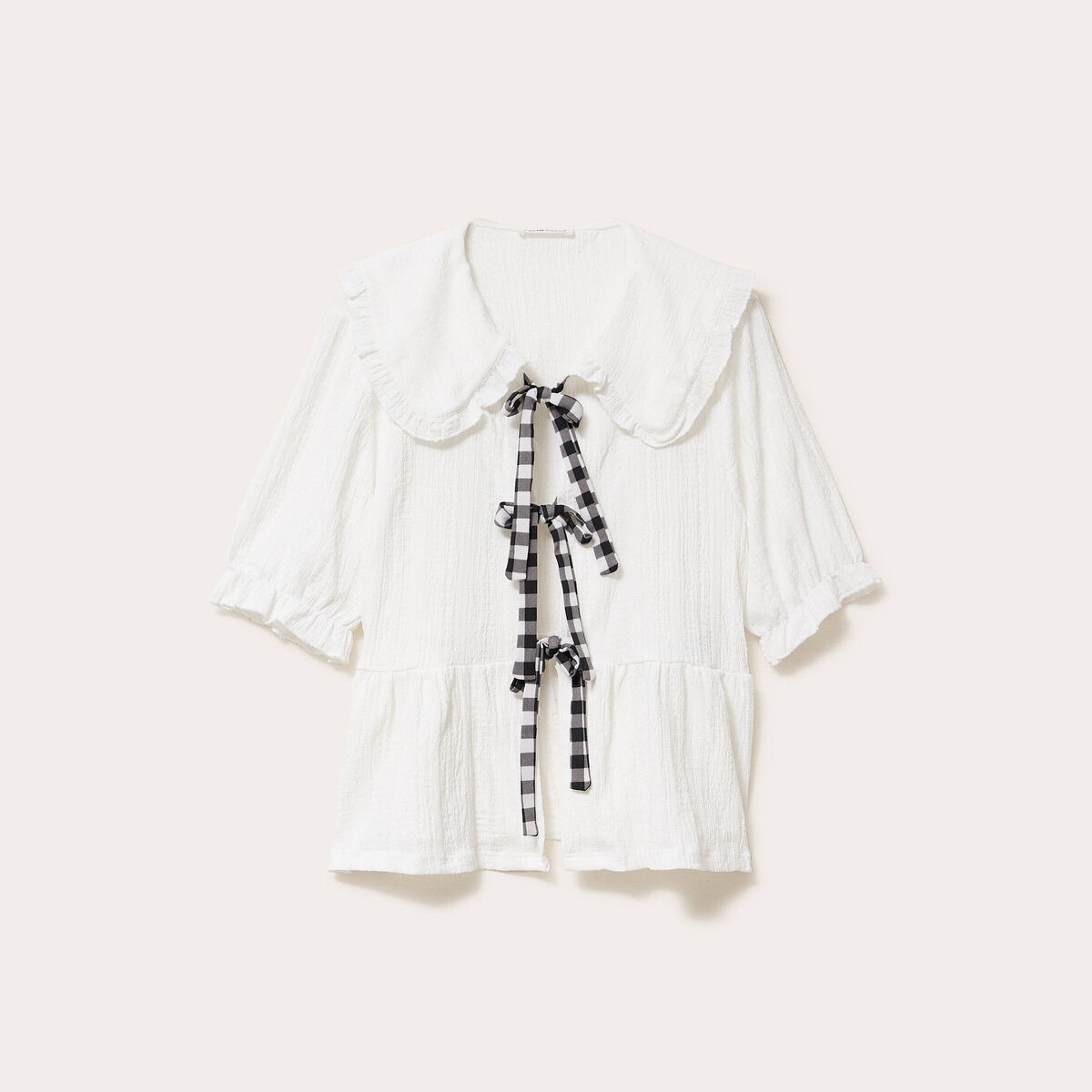 Blouse ajust&eacute;e manches courtes ecru femme