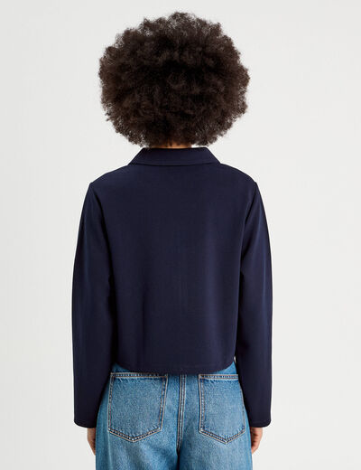 Sweat manches longues zippé bleu marine femme
