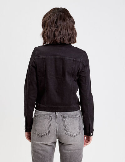 Veste droite boutonnée en jean noir femme